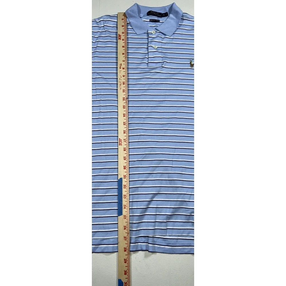 Pooo Ralph Lauren‎ Pima Cotton Men's XL Baby Blue Navy White Stripes Flesh Pony